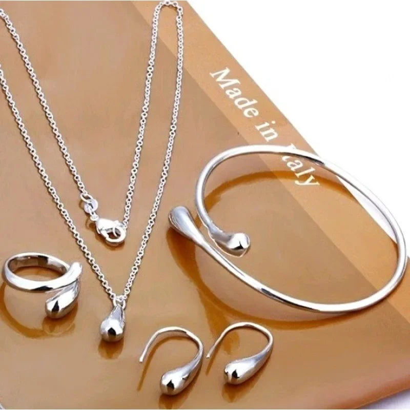 Fashion Teardrop Jewelry Set for Women Simple Ring Necklace Bracelet Earrings Four-Piece Set Suitable for Engagement Jewelry