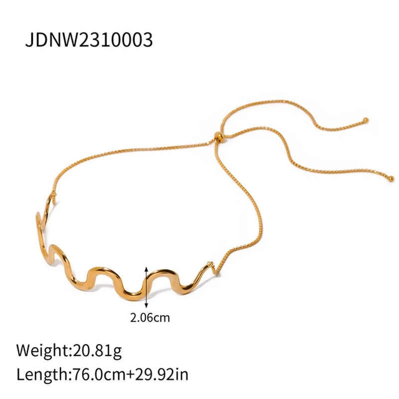 Uworld 18K Gold Color Stainless Steel Wave Pull-Out Necklace Women Statement Metal Plated Trendy Fashion 2023 Jewelry 목걸이