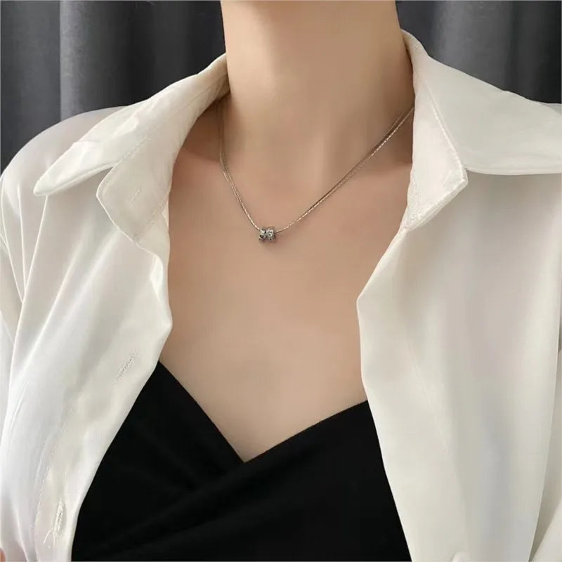 L316 Stainless Steel Double Layer Lucky Beads Small Ball Pendant Necklace for Women Niche Clavicle Chain Jewelry Gift