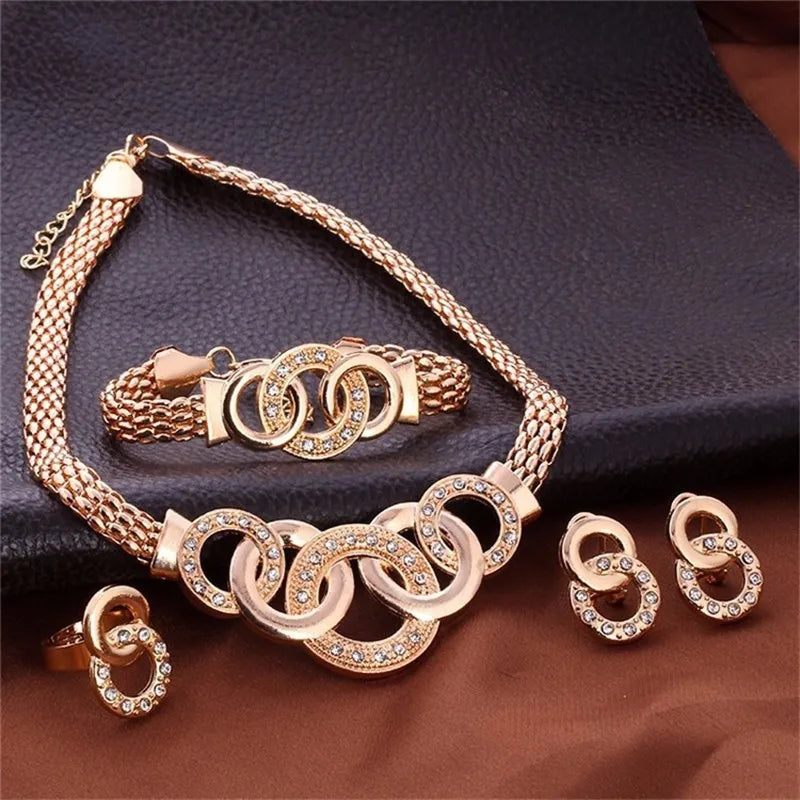 Women'S Fashion Exaggerated Five-Ring Set Exquisite Hip Hop Necklace Earrings Ring Bracelet Jewelry Anniversary Birthday Gift