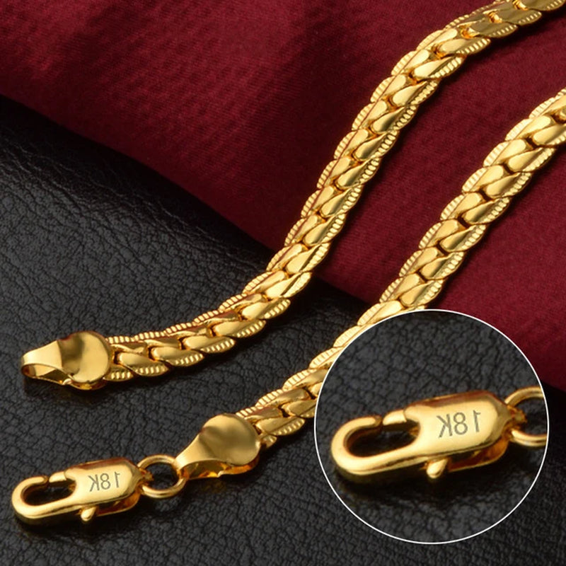 18K Gold/Silver Color 6Mm Full Sideways Necklace 8/18/20/24 Inch Chain for Woman Men Fashion Wedding Engagement Jewelry