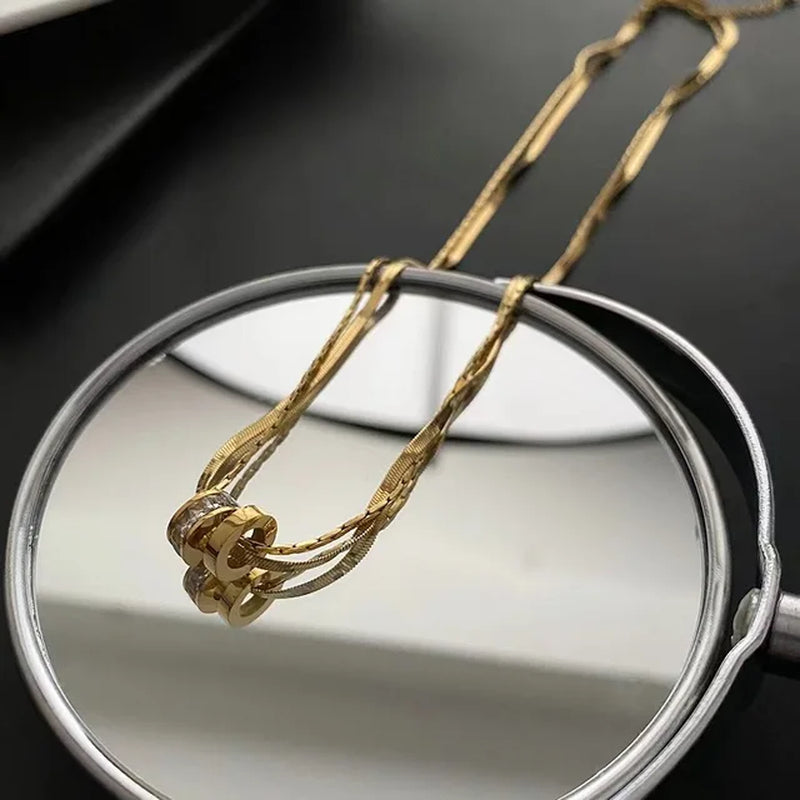 L316 Stainless Steel Double Layer Lucky Beads Small Ball Pendant Necklace for Women Niche Clavicle Chain Jewelry Gift