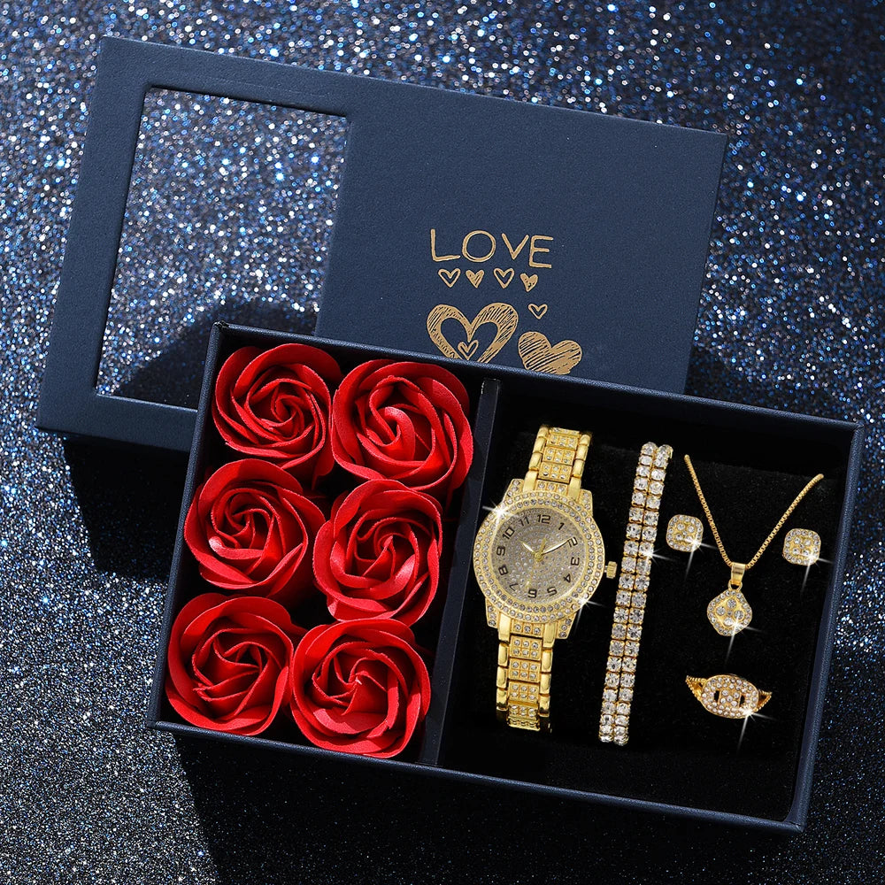 6PCS Women Jewelry Set - Luxury Elegant Alloy Crystal Wristwatch Dubai Style Sd99ba9aa714d403ca61879d926f34  main image 3