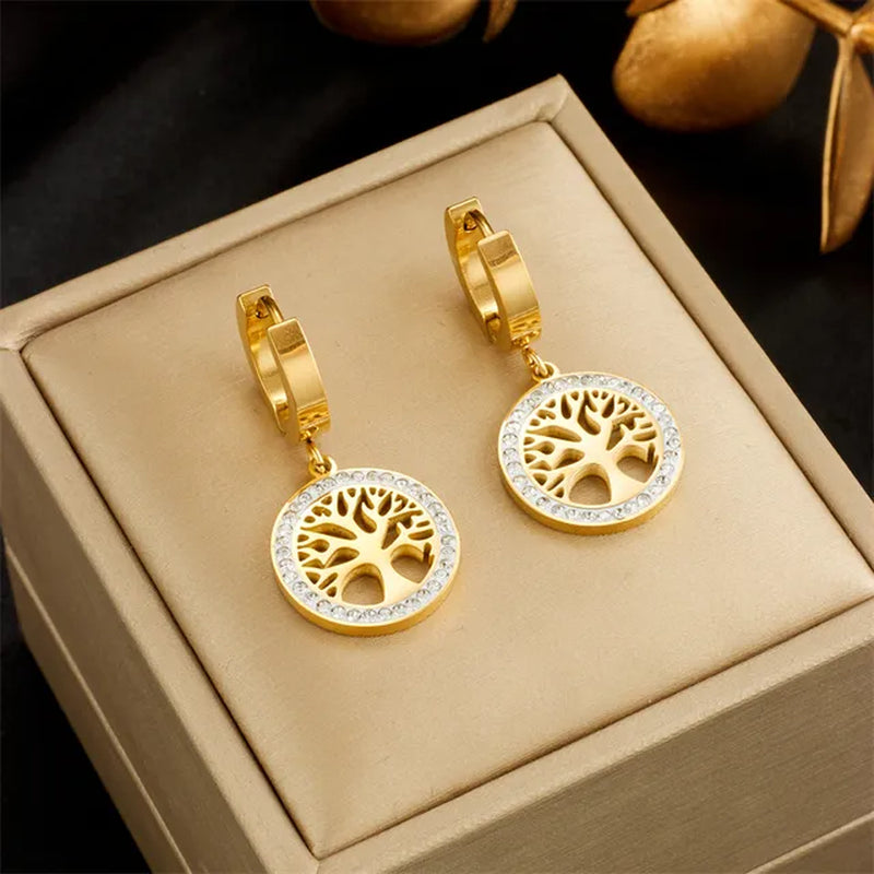 DIEYURO 316L Stainless Steel Heart Tree Pendant Necklace Earrings for Women Girl New Trend Non-Fading Chain Choker Jewelry Set