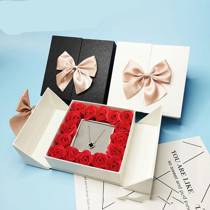 Bowknot Gift Box Artificial Rose Flower Box Jewelry Packaging Wedding Valentines Day Christmas Party Mothers Day Girl Gift Wrap