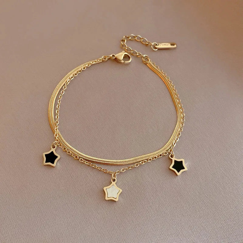 316L Stainless Steel Multilayer Chain Star Charm Necklace Bracelet for Women New Trend Jewelry Set Girls Party Gifts