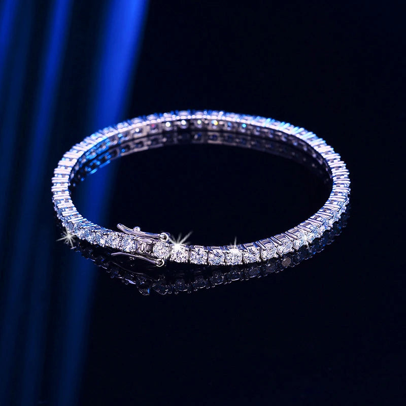 Women Classic Moissanite Tennis Bracelet Original S925 Sterling Silver Plated 18K White Gold Cubic Zirconia Bracelets for Men