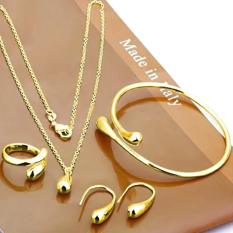Fashion Teardrop Jewelry Set for Women Simple Ring Necklace Bracelet Earrings Four-Piece Set Suitable for Engagement Jewelry