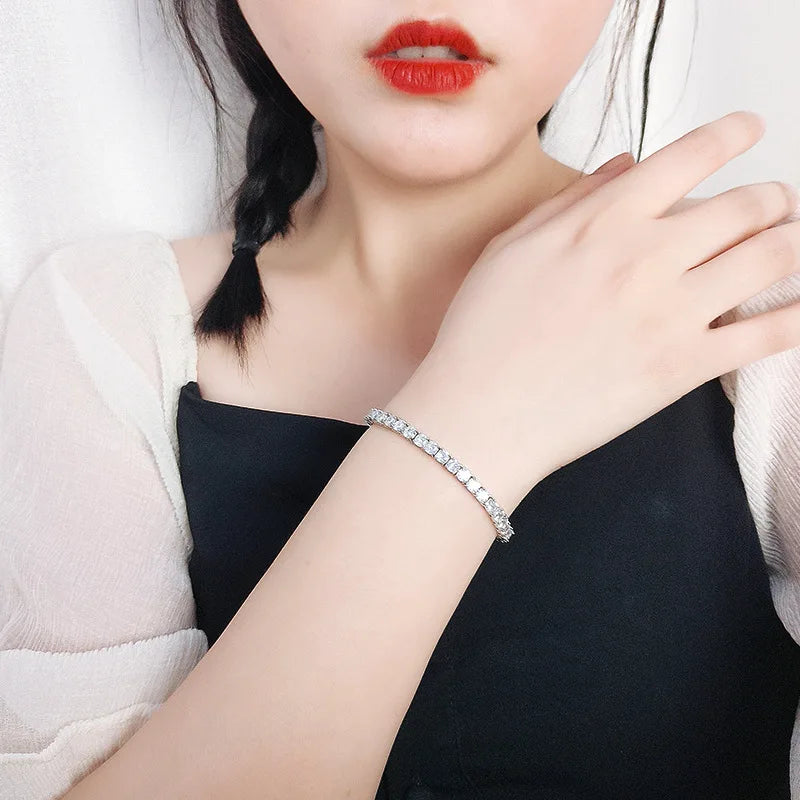 Women Classic Moissanite Tennis Bracelet Original S925 Sterling Silver Plated 18K White Gold Cubic Zirconia Bracelets for Men