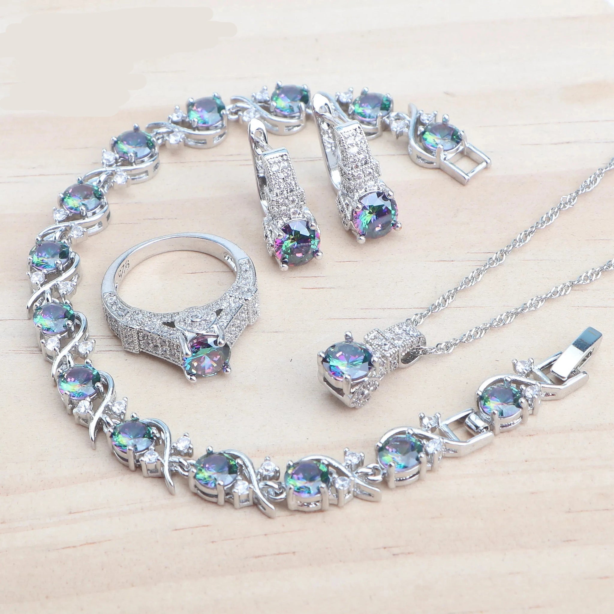 925 Sterling Silver Jewelry Sets for Women Wedding Jewelry Ladies Purple Zircon Earrings Bracelets Set Rings Pendant Necklace