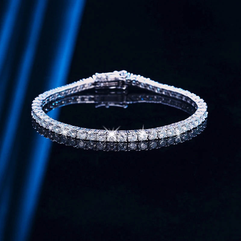 Women Classic Moissanite Tennis Bracelet Original S925 Sterling Silver Plated 18K White Gold Cubic Zirconia Bracelets for Men