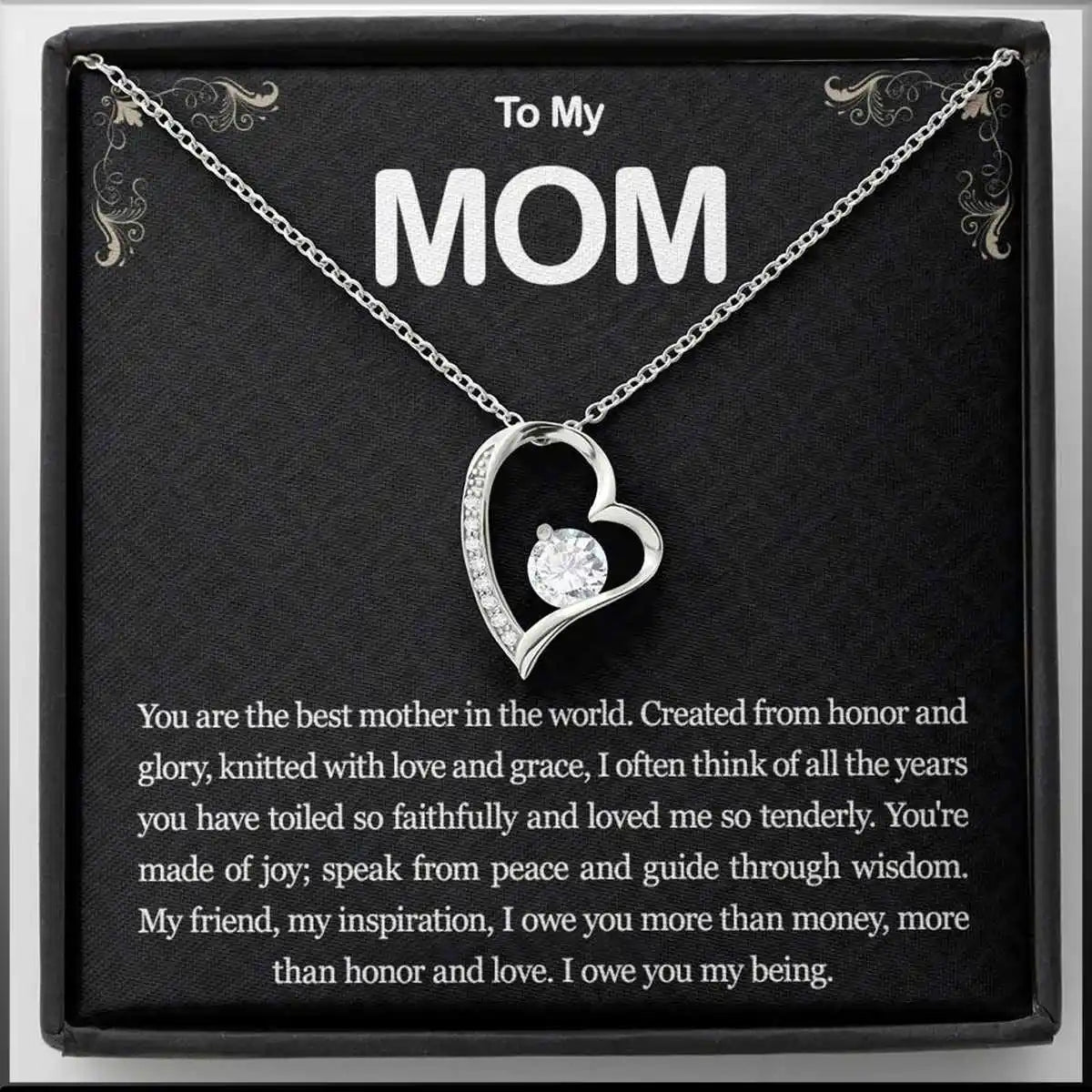 Heart Pendant Necklace with Mother's Day Gift Note for Mom