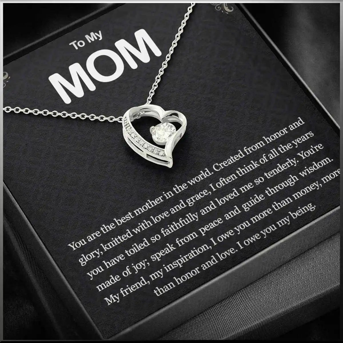 Heart Pendant Necklace with Mother's Day Gift Note for Mom