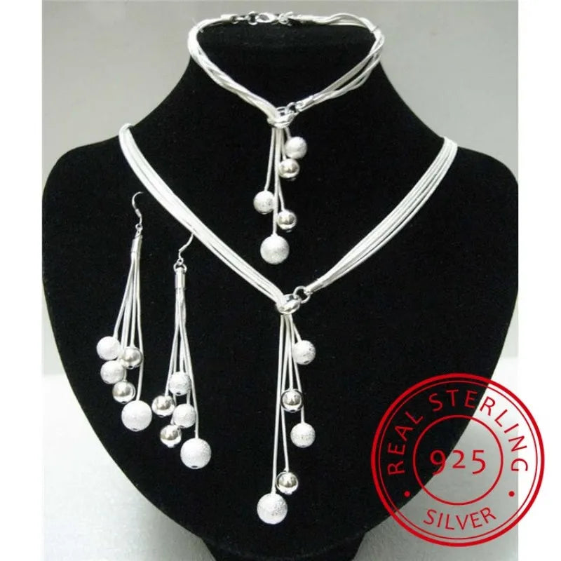 925 Sterling Silver High-Quality Five-Wire Beads Necklace Bracelet Earring New Ladies Wedding Jewelry Party Gift