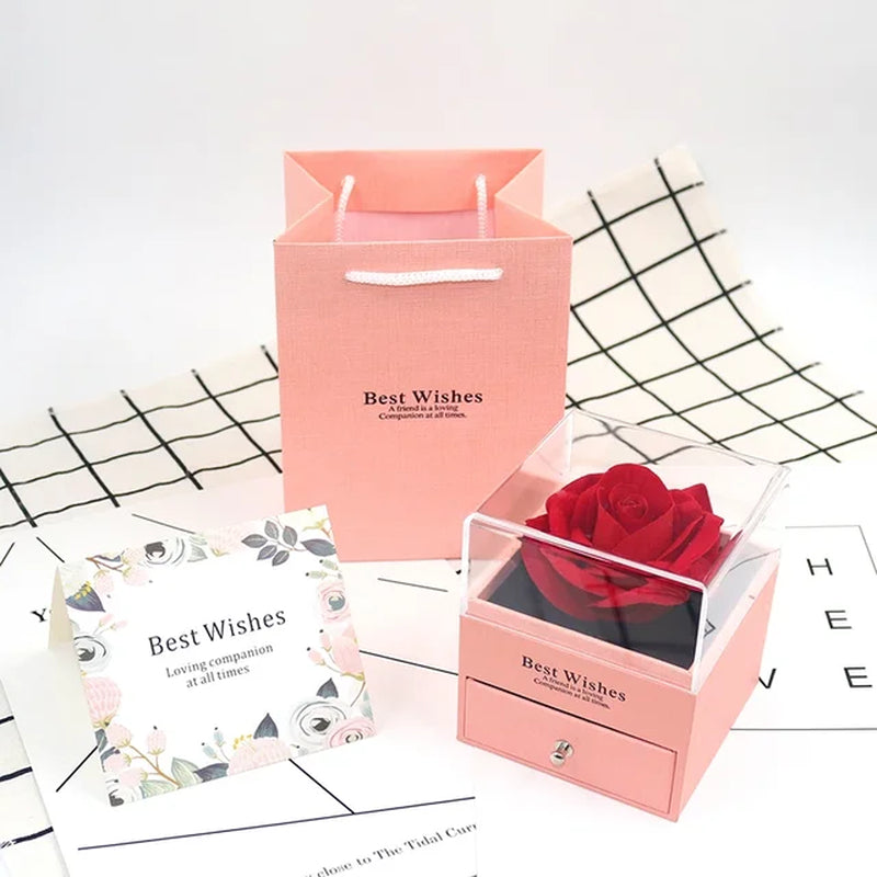 New Rotation Rose Jewelry Gift Box Valentine'S Day Marriage Acrylic Ring Boxes Necklace Storage Rose Jewelry Display Rack