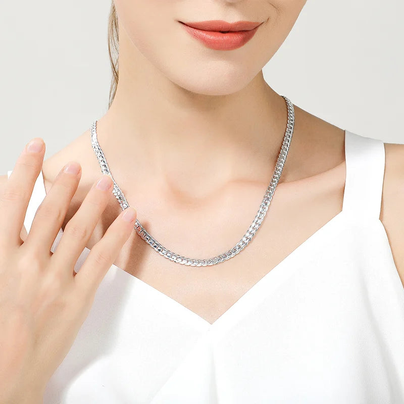 18K Gold/Silver Color 6Mm Full Sideways Necklace 8/18/20/24 Inch Chain for Woman Men Fashion Wedding Engagement Jewelry