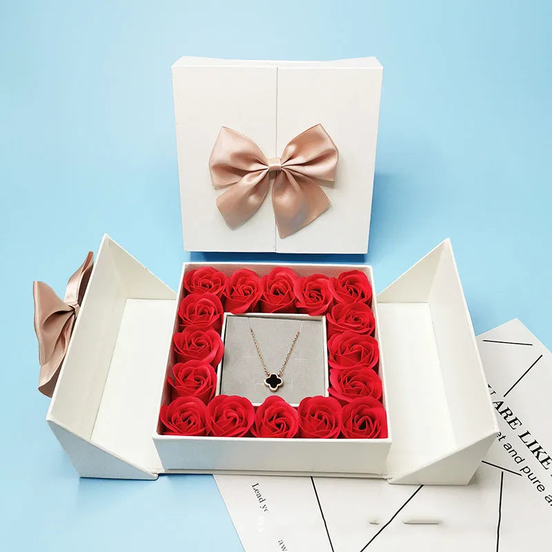 Bowknot Gift Box Artificial Rose Flower Box Jewelry Packaging Wedding Valentines Day Christmas Party Mothers Day Girl Gift Wrap