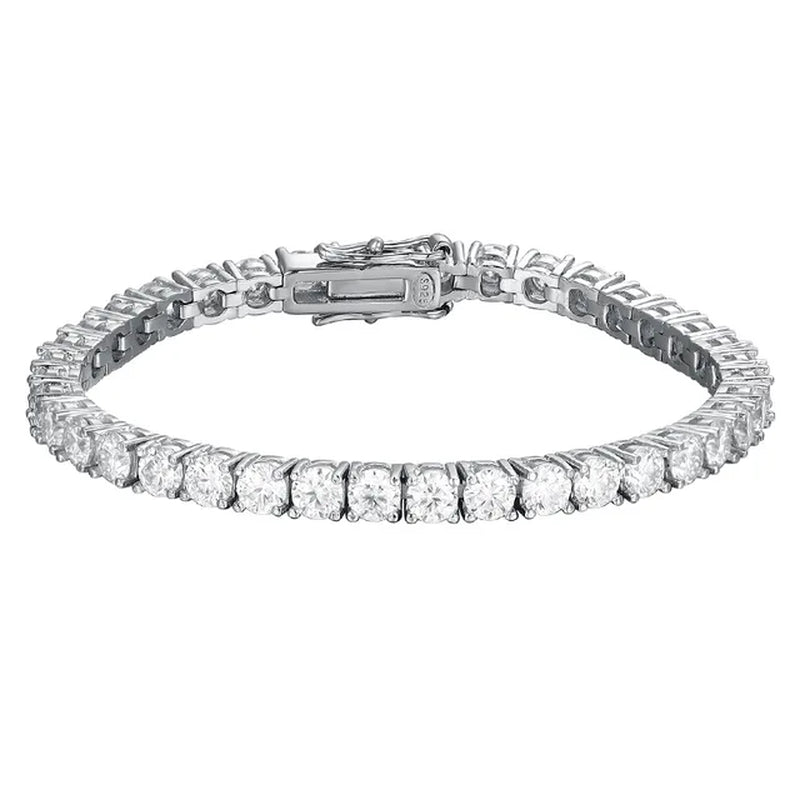 Women Classic Moissanite Tennis Bracelet Original S925 Sterling Silver Plated 18K White Gold Cubic Zirconia Bracelets for Men